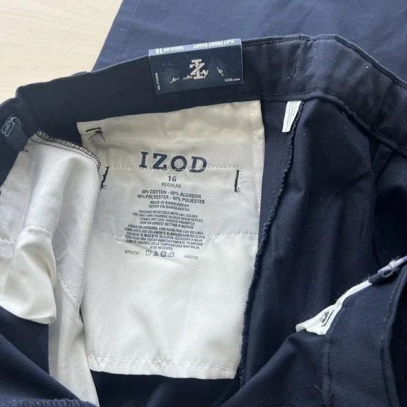 IZOD Flat Front Shorts Boys Size 16 Navy Blue Natural Stretch School Uniform 2pk - Picture 4 of 6